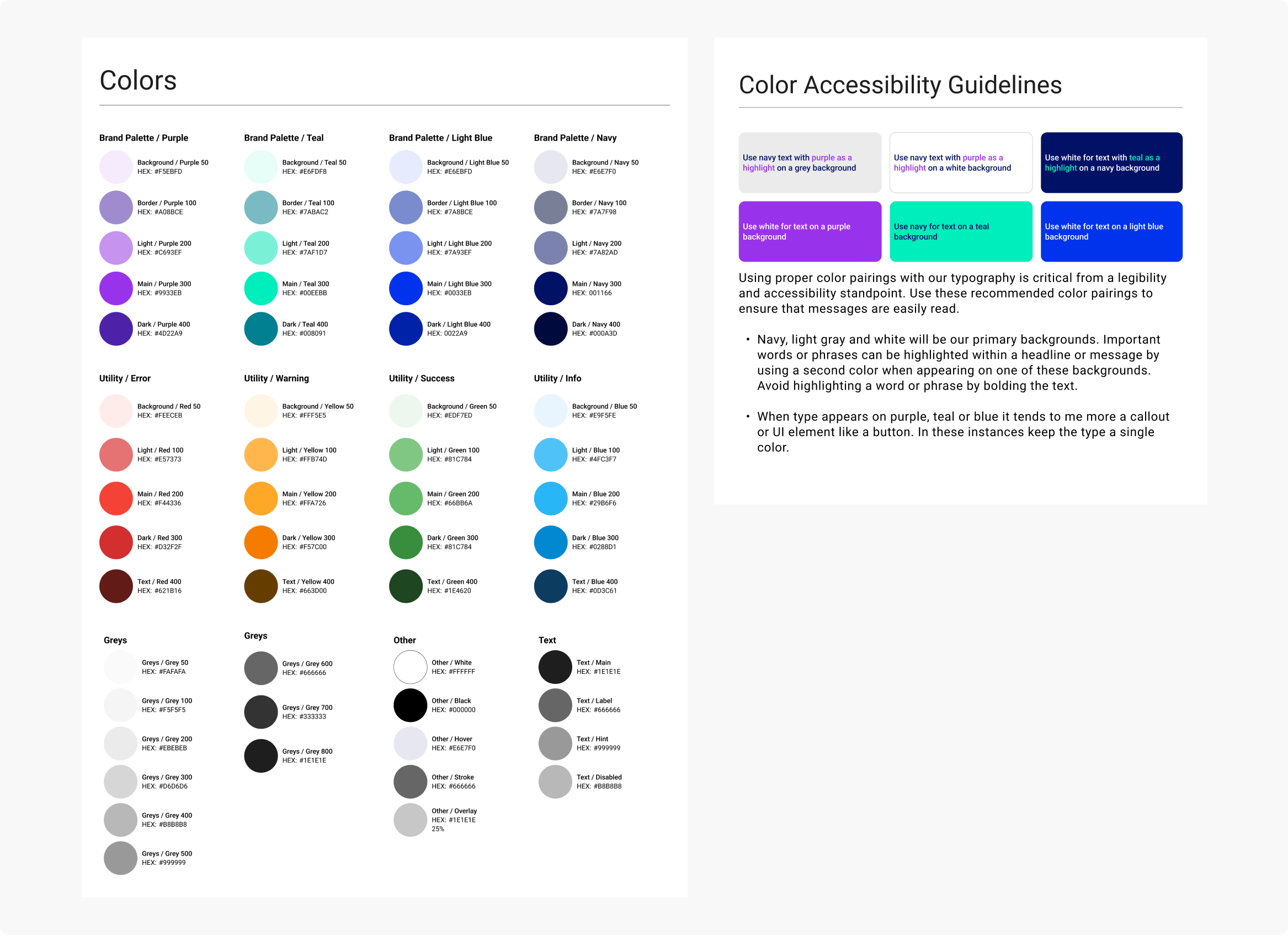 Documentation of color scales in Figma and color accessibility guidelines.